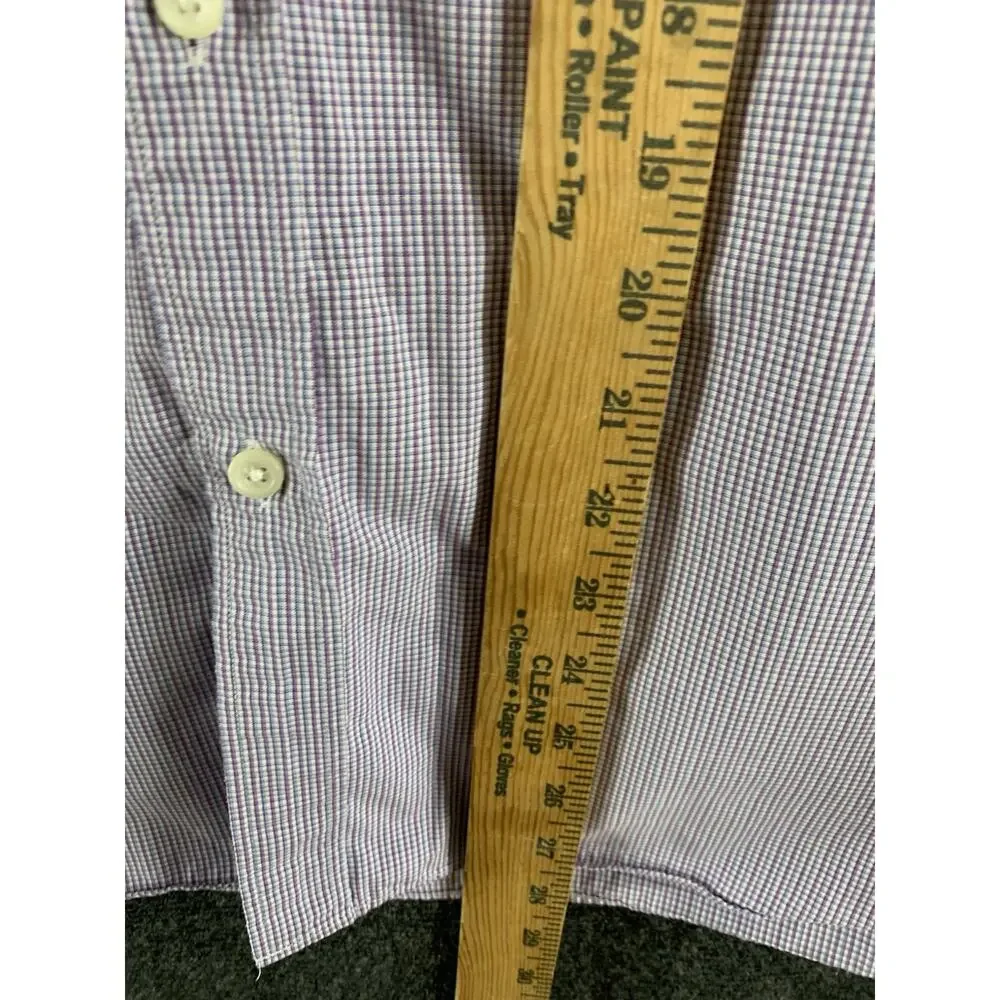 J. Crew Shirt Mens Medium 15-15.5 Purple White Micro Gingham Check 2-Ply Cotton